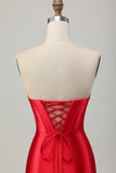 Rode Bodycon Strapless Beaded Korset Homecoming Jurk met Split