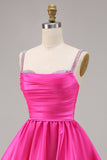 Fuchsia Satijnen A Line Korte Homecoming Jurk met Kralen
