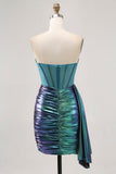 Metallic Groen Korset Bodycon Korte Homecoming Jurk met ruches