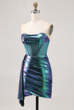 Metallic Groen Korset Bodycon Korte Homecoming Jurk met ruches