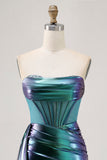 Metallic Groen Korset Bodycon Korte Homecoming Jurk met ruches