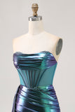 Metallic Groen Korset Bodycon Korte Homecoming Jurk met ruches