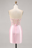 Candy Pink satijn Bodycon korte korset Homecoming jurk met applicatie
