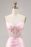 Candy Pink satijn Bodycon korte korset Homecoming jurk met applicatie