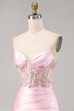 Candy Pink satijn Bodycon korte korset Homecoming jurk met applicatie