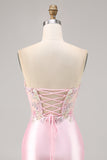 Candy Pink satijn Bodycon korte korset Homecoming jurk met applicatie