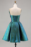 Metallic gerimpelde pauw groen strapless A-lijn Homecoming-jurk