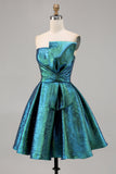 Metallic gerimpelde pauw groen strapless A-lijn Homecoming-jurk