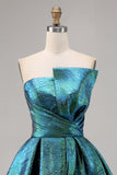 Metallic gerimpelde pauw groen strapless A-lijn Homecoming-jurk