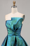 Metallic gerimpelde pauw groen strapless A-lijn Homecoming-jurk