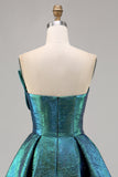 Metallic gerimpelde pauw groen strapless A-lijn Homecoming-jurk
