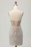 Zilveren Strapless Bodycon Pailletten Homecoming Jurk met Split