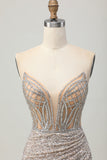 Zilveren Strapless Bodycon Pailletten Homecoming Jurk met Split