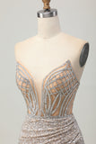 Zilveren Strapless Bodycon Pailletten Homecoming Jurk met Split