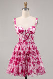 Bloemen Fuchsia Korset Bedrukt A Line Homecoming Jurk