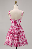 Bloemen Fuchsia Korset Bedrukt A Line Homecoming Jurk