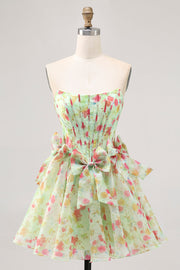 Bloemen Groen Strapless A Line Korset Homecoming Jurk