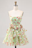 Bloemen Groen Strapless A Line Korset Homecoming Jurk
