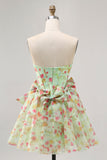 Bloemen Groen Strapless A Line Korset Homecoming Jurk