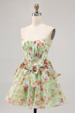 Bloemen Groen Strapless A Line Korset Homecoming Jurk