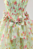 Bloemen Groen Strapless A Line Korset Homecoming Jurk
