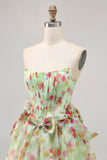 Bloemen Groen Strapless A Line Korset Homecoming Jurk