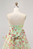 Bloemen Groen Strapless A Line Korset Homecoming Jurk
