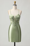 Salie Groene Bodycon Korset Pailletten Homecoming Jurk met Vetersluiting Op De Rug