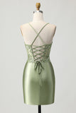 Salie Groene Bodycon Korset Pailletten Homecoming Jurk met Vetersluiting Op De Rug