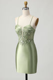 Salie Groene Bodycon Korset Pailletten Homecoming Jurk met Vetersluiting Op De Rug