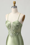 Salie Groene Bodycon Korset Pailletten Homecoming Jurk met Vetersluiting Op De Rug