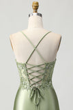 Salie Groene Bodycon Korset Pailletten Homecoming Jurk met Vetersluiting Op De Rug