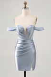 Korset Stoffige Blauwe Bodycon Off The Shoulder Homecoming Jurk