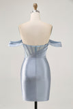 Korset Stoffige Blauwe Bodycon Off The Shoulder Homecoming Jurk