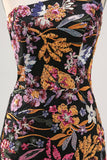 Zwarte bloem Bodycon een schouder borduurwerk Homecoming jurk
