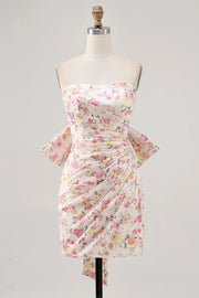 Roze bloem strapless bodycon gerimpelde homecoming-jurk