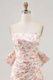 Roze bloem strapless bodycon gerimpelde homecoming-jurk
