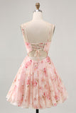 Blush Bloemen A Line Korset met vierkante hals Bedrukte Homecoming Jurk