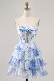 Strapless witblauwe bloem korset Homecoming jurk