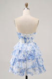 Strapless witblauwe bloem korset Homecoming jurk