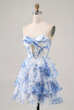 Strapless witblauwe bloem korset Homecoming jurk