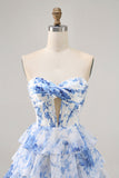 Strapless witblauwe bloem korset Homecoming jurk