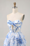 Strapless witblauwe bloem korset Homecoming jurk