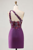 Donkerpaarse One Shoulder Bodycon Homecoming Jurk met Appliques