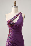 Donkerpaarse One Shoulder Bodycon Homecoming Jurk met Appliques