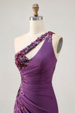 Donkerpaarse One Shoulder Bodycon Homecoming Jurk met Appliques