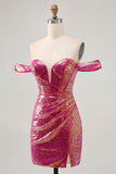 Sprankelende Fuchsia Off The Shoulder Bodycon Pailletten Homecoming Jurk