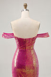 Sprankelende Fuchsia Off The Shoulder Bodycon Pailletten Homecoming Jurk