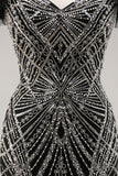 Off the shoulder kralen zeemeermin zwarte galajurk