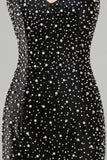 Glinsterende zwarte Bodycon Parel V-hals Korte Homecoming Jurk met kralen